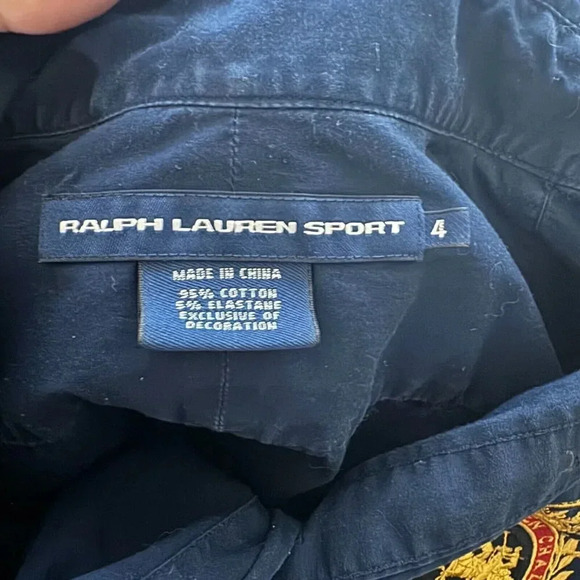 Ralph Lauren Sport Vtg Navy Embroidered Gold Crest Logo Button Up Blouse Size 4 - Picture 7 of 8